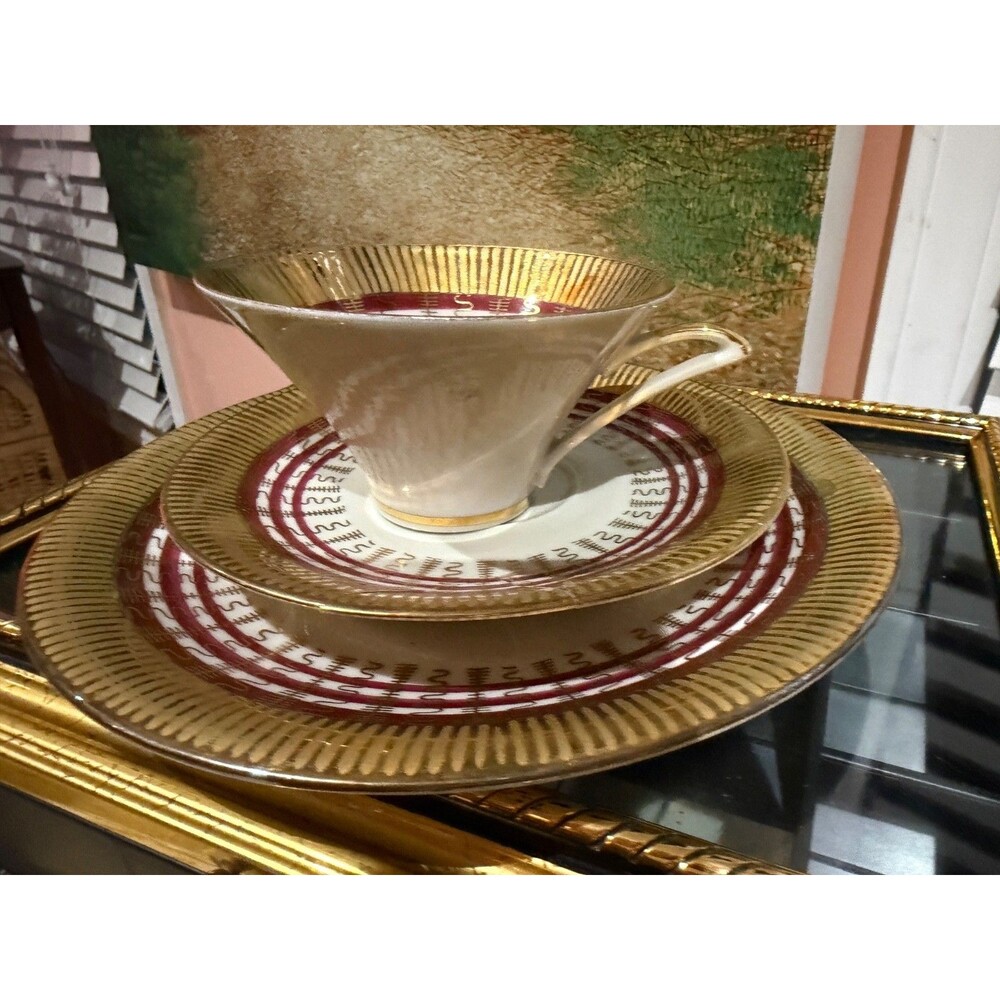 Vintage 1950s Winterling Bavaria Porcelain Tea Trio Set - Mid-Century Modern Geo